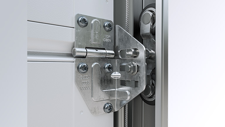 Novoferm GmbH – Mechanismus eines Garagentorscharniers (Detail-Rendering)